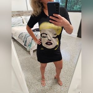 Betsey Johnson Marilyn Monroe screen print tee shirt dress tunic small black
